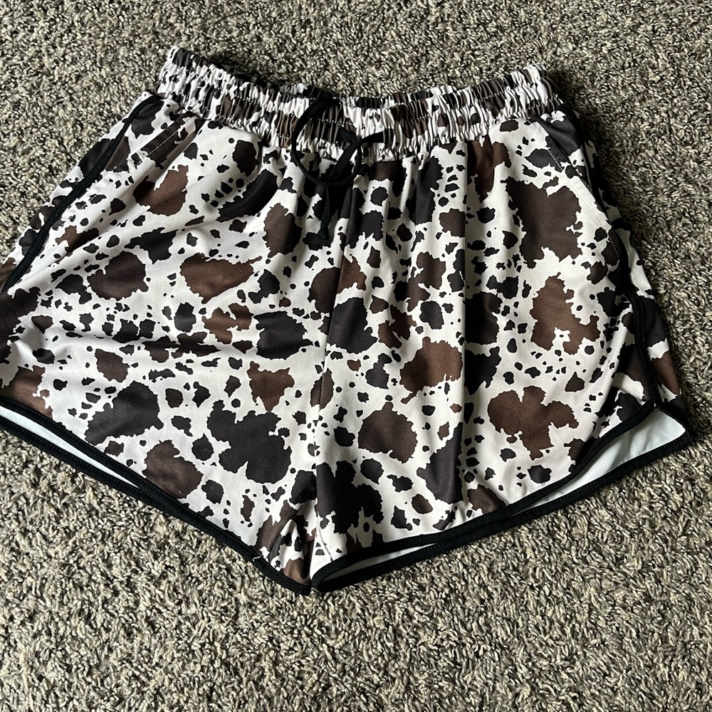 Cow print athletic shorts
